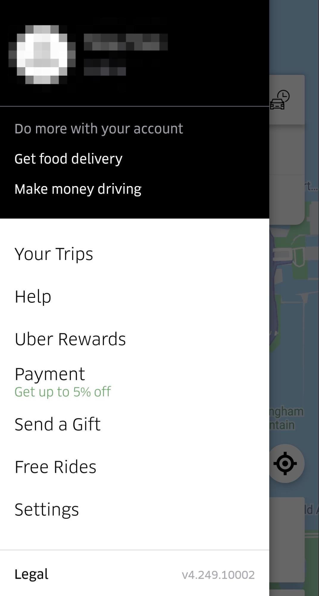 IMAGE: Screenshot of Uber sidebar