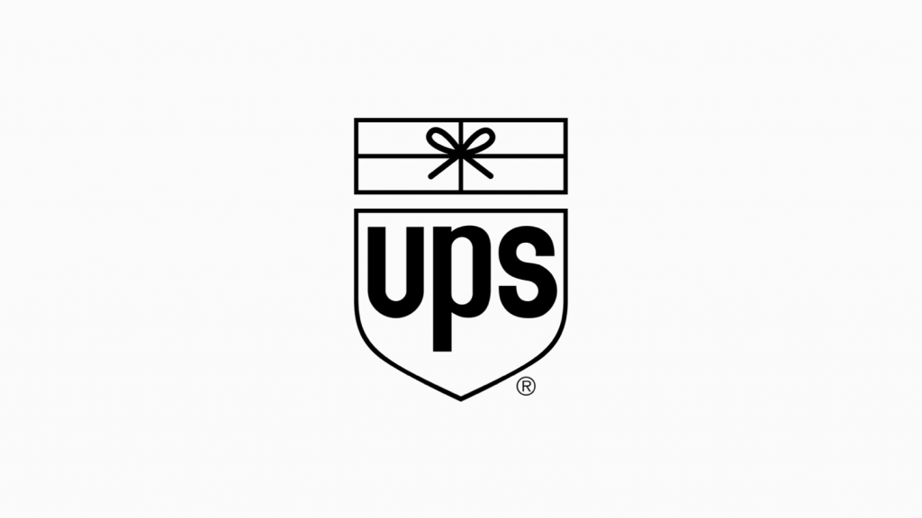 ups black white logo with shield and gift box